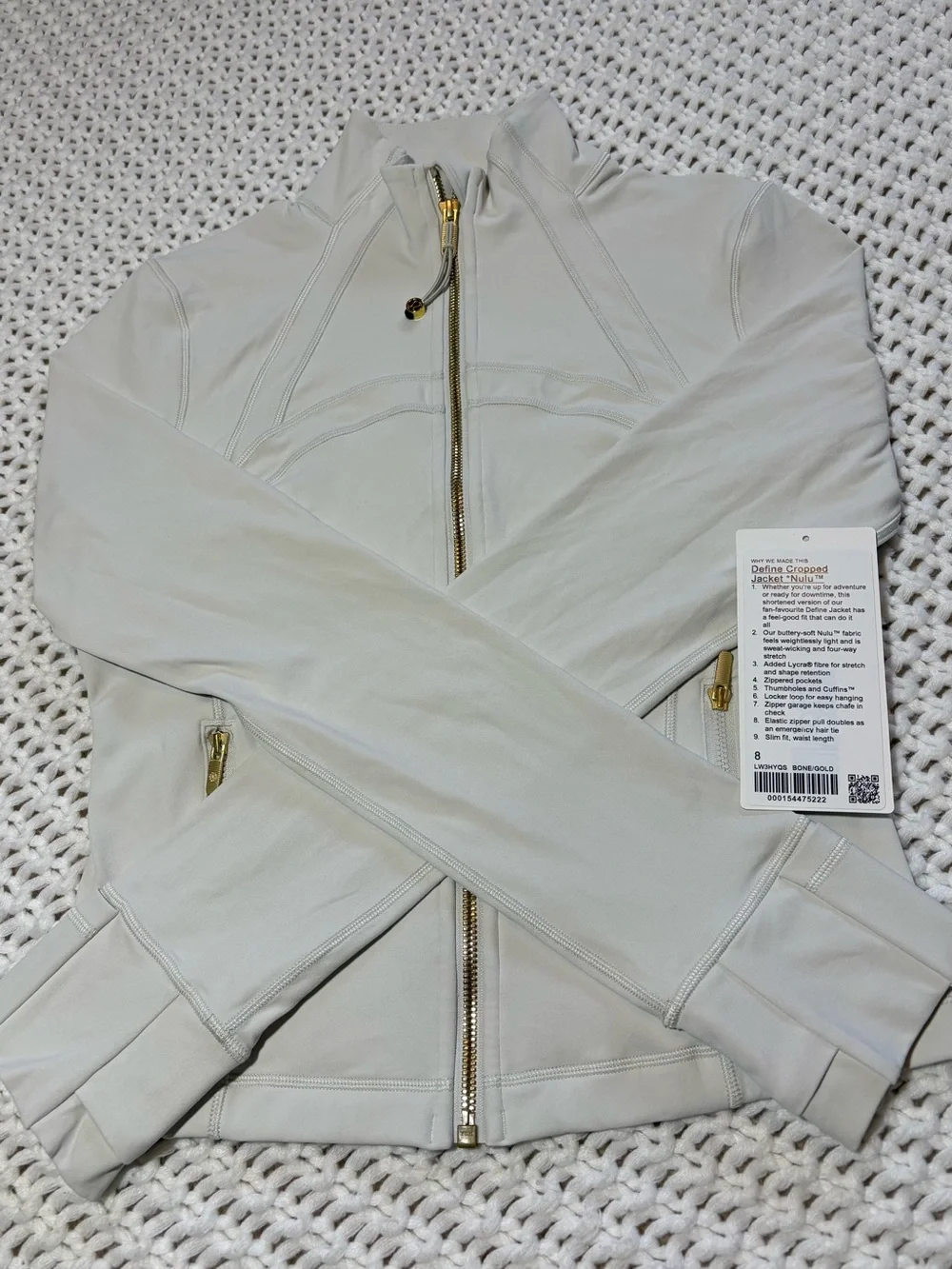 lululemon bone/gold define cropped jacket nulu size 8